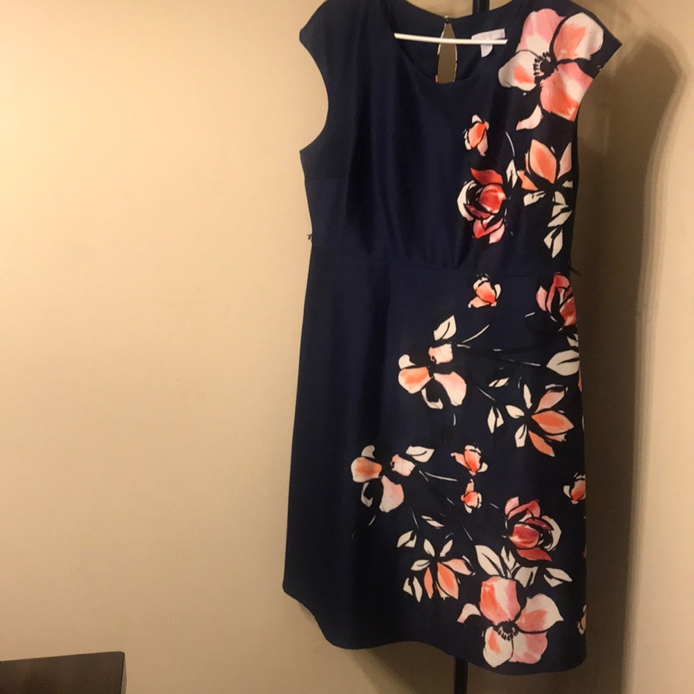 Navy blue knee length flower dress